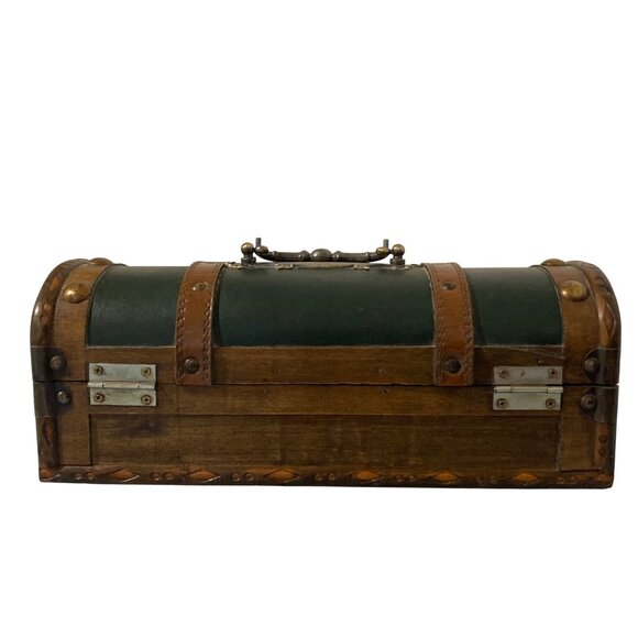 Small Decorative Wood Treasure Chest Jewelry Box With Brass Accents - Picture 2 of 10